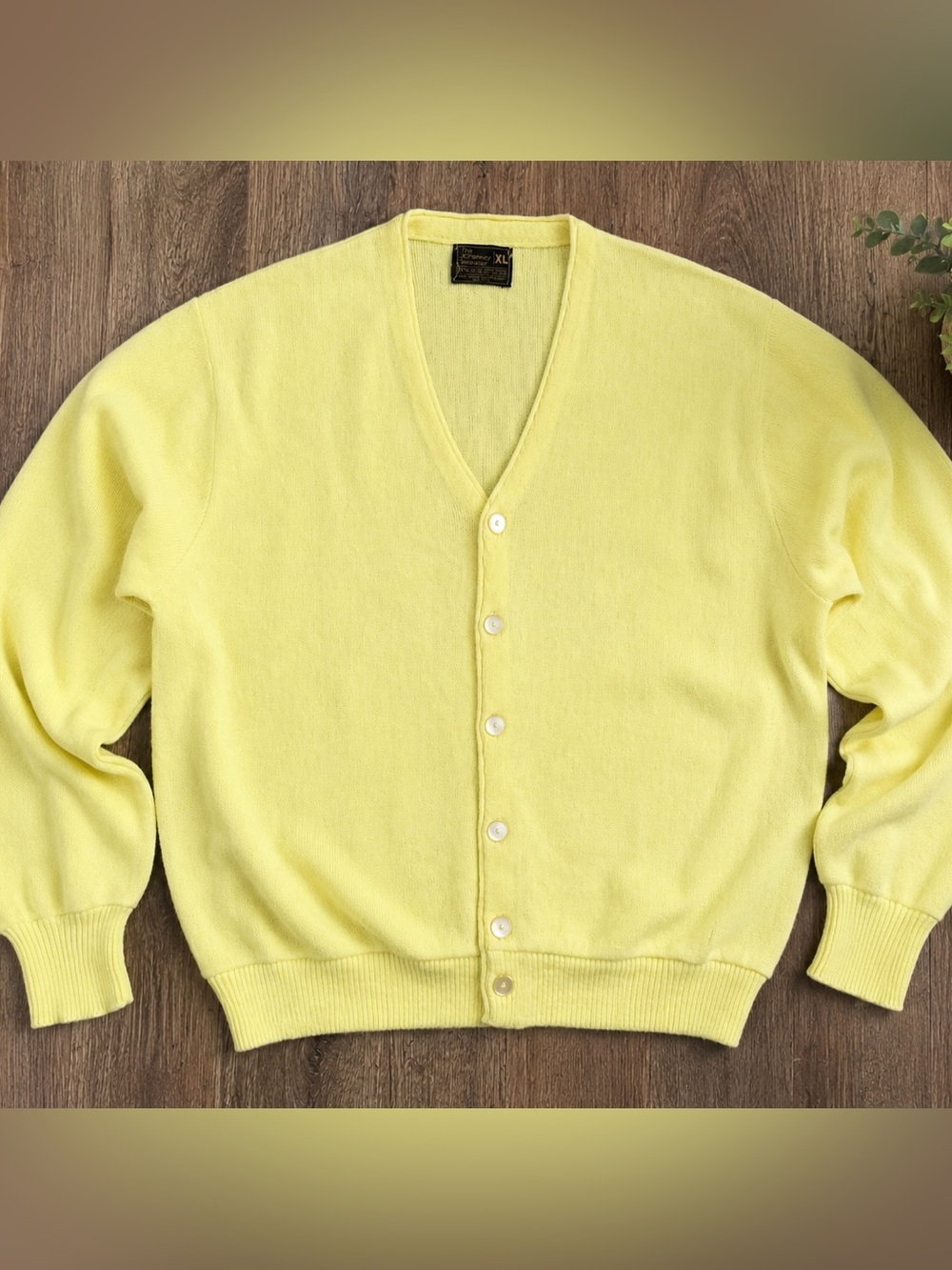 Vintage JCPenney Butter Yellow Cardigan Sweater Men’s XL